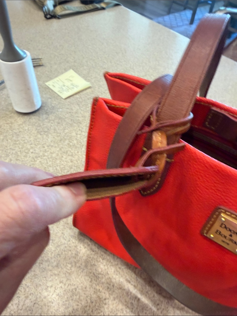 Dooney & Bourke Red Canvas Satchel with Brown Leather Trim - Picture 5 of 14